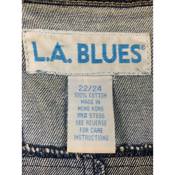 Vintage LA BLUES Women's 22/24 Dark Navy Blue Patchwork Denim Jacket - Picture 4 of 11